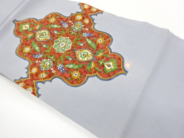 作家物　縮緬地華文に草花模様名古屋帯